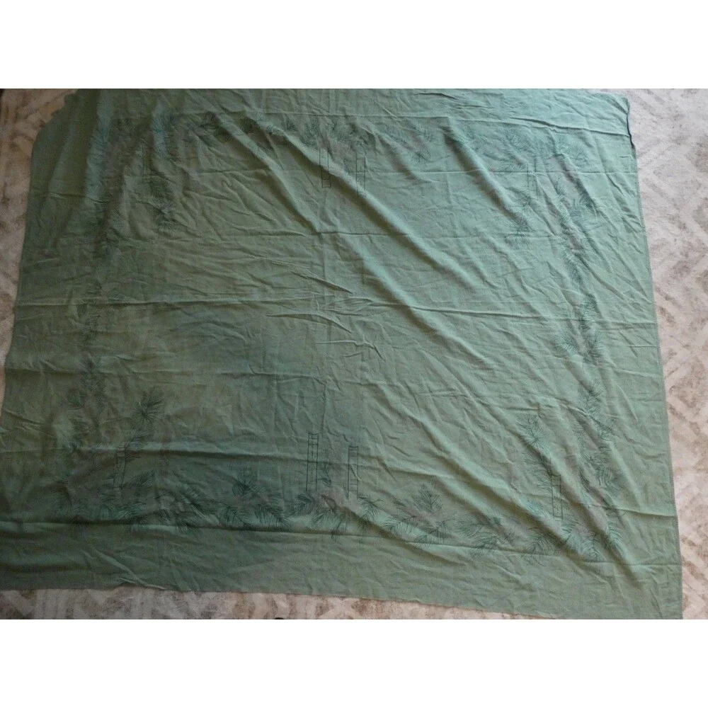 VTG California Hand Prints Tablecloth MCM Green Holiday Candles Spruce 64